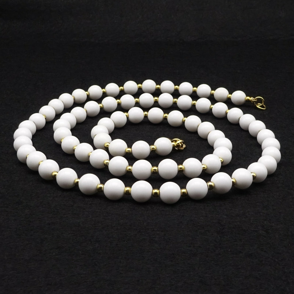 Vintage MONET White Gold tone Bead Necklace Estate Costume Jewelry 30"