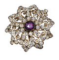 Antique Purple Rhinestone Filigree Brooch Gold tone Flower 2 in