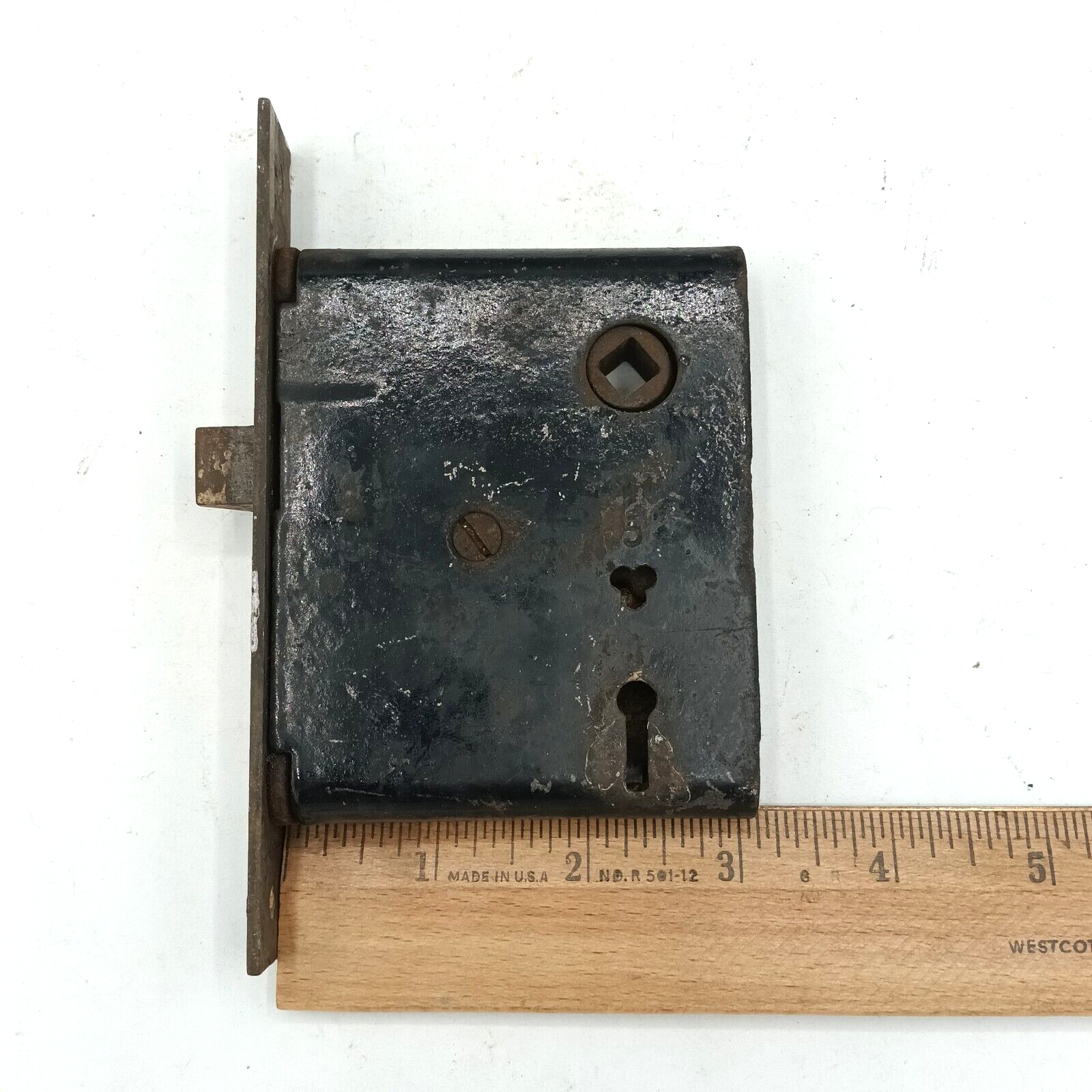 Vintage Mortise Lock Door Hardware Salvage Skeleton Keyhole NO Key Purple Paint