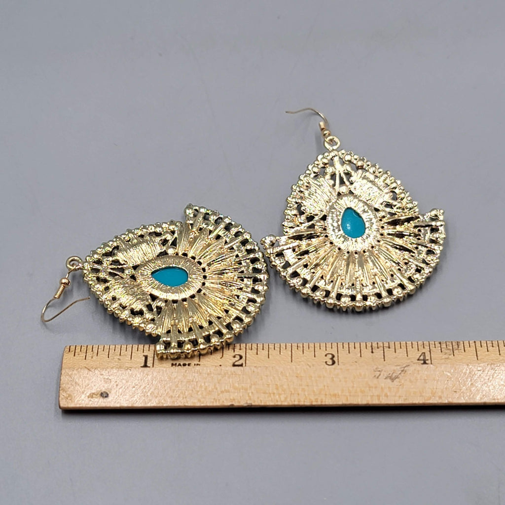 Statement Boho Large Pierced Earrings Gold tone Dangle  2.25"
