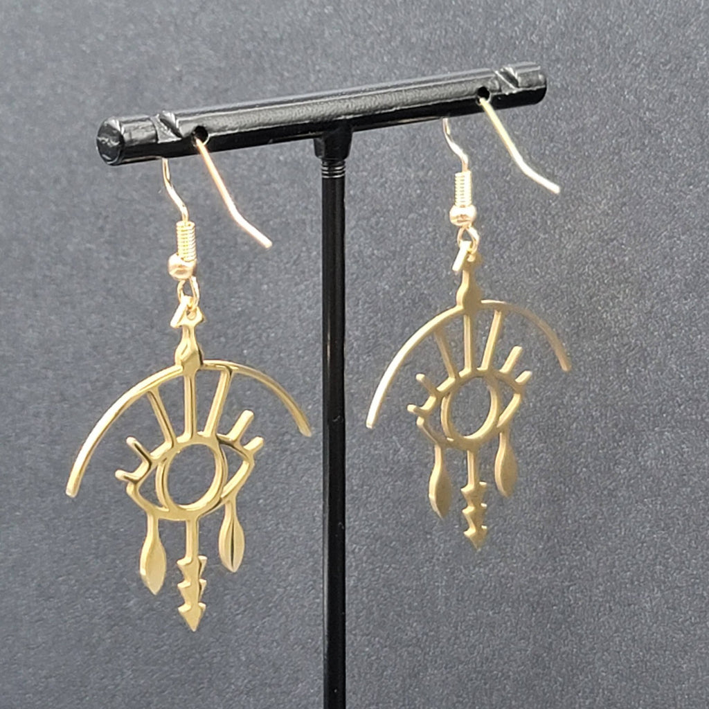 Evil Eye Pierced Earrings Crying Art Gold Plated Statement Dangle New 1.5"