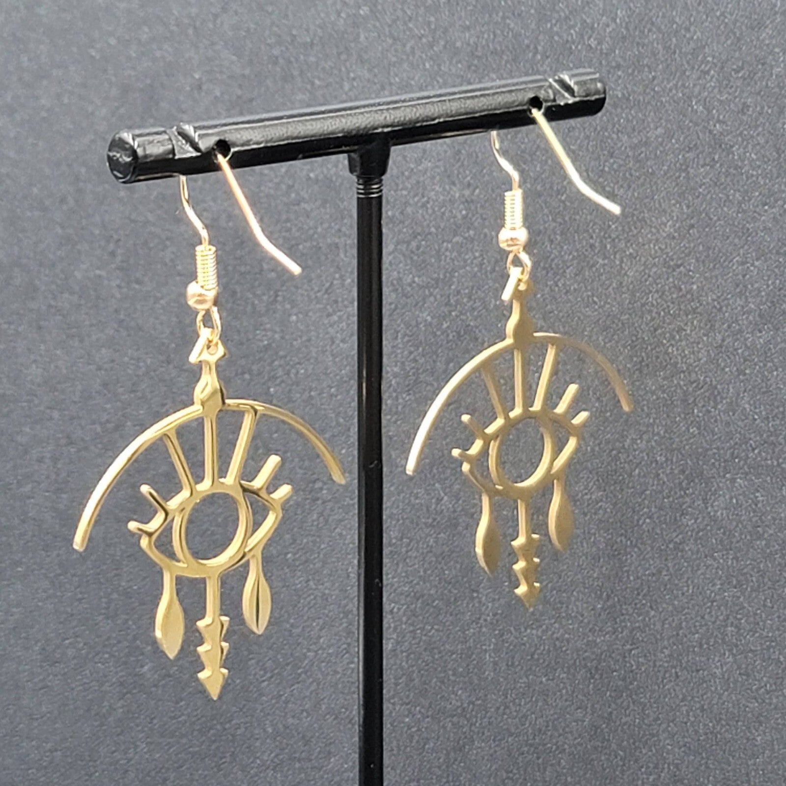 Evil Eye Pierced Earrings Crying Art Gold Plated Statement Dangle New 1.5"