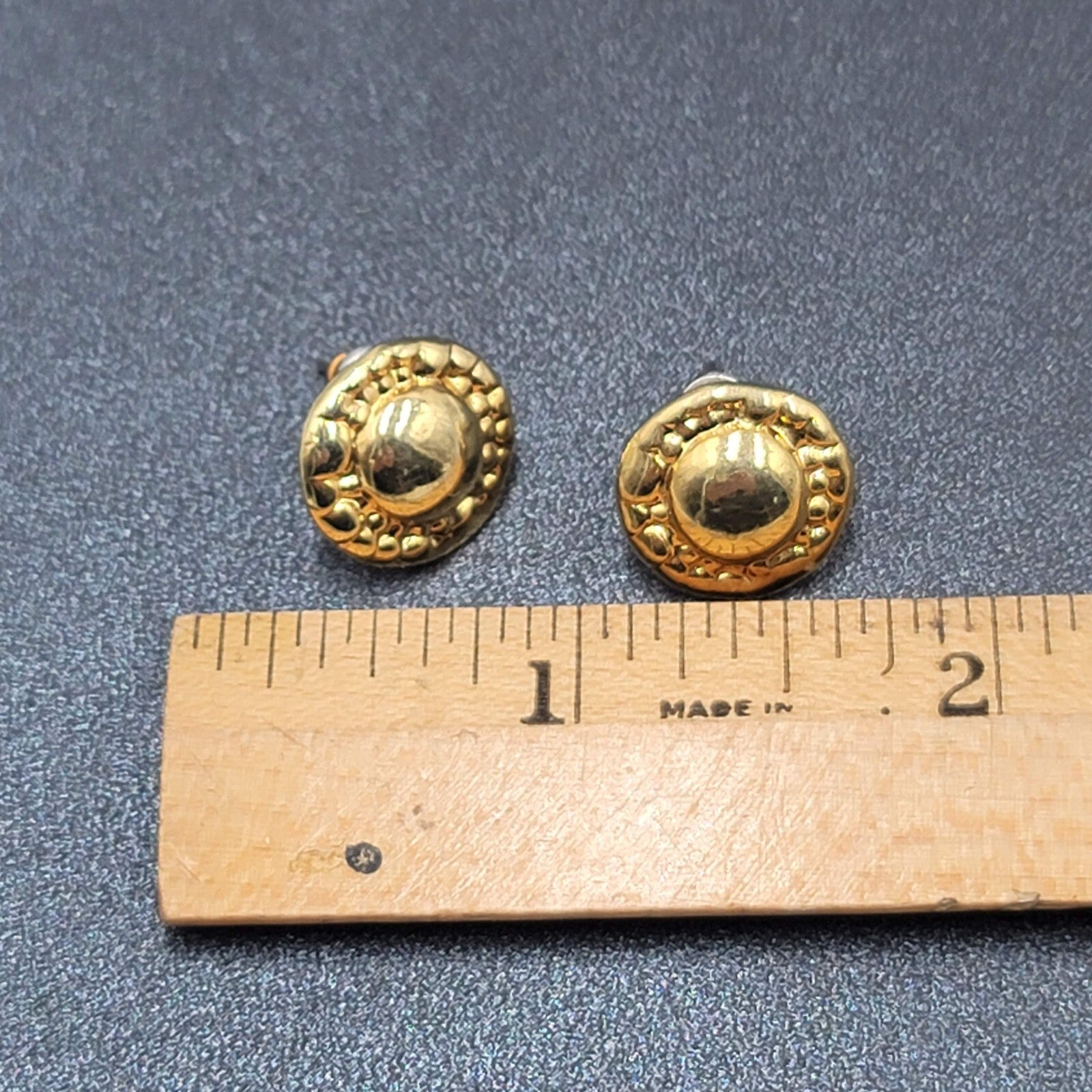 Lot of 3 Pierced Earrings Gold Plated Black Enamel Studs 1/2"