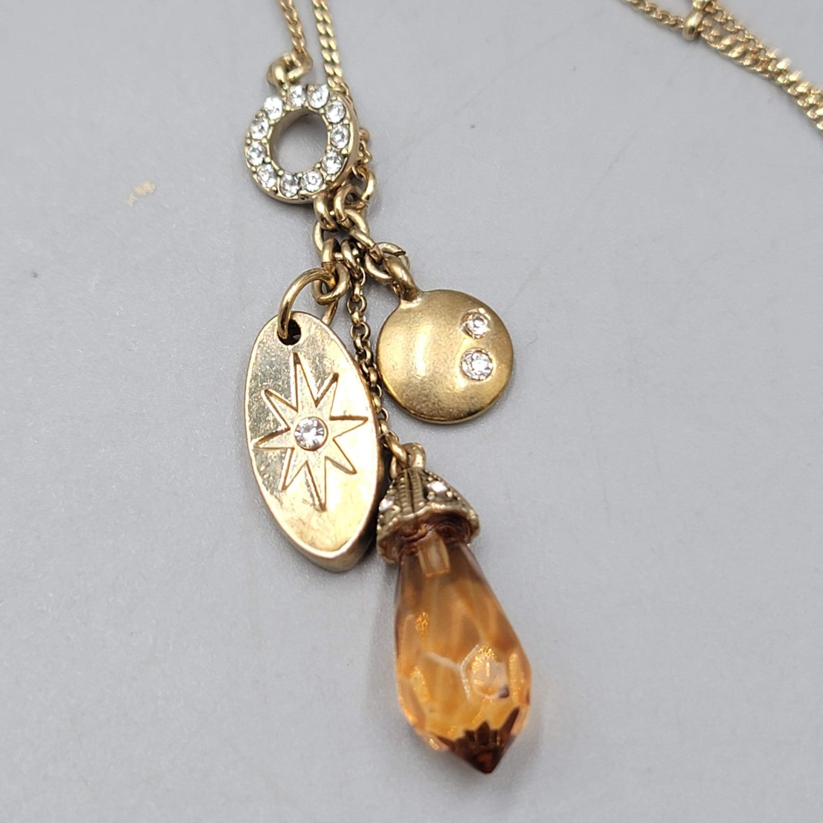 Monet Charm Pendant Necklace Gold tone Crystal 16"-18"