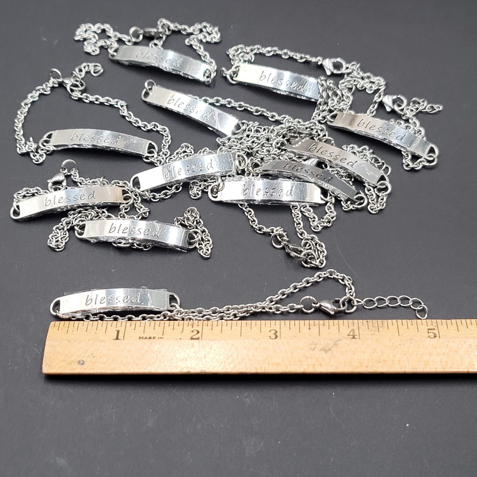 Lot of 12 BLESSED Bracelets Silver tone ID Chain Bracelet Adjustable  NEW