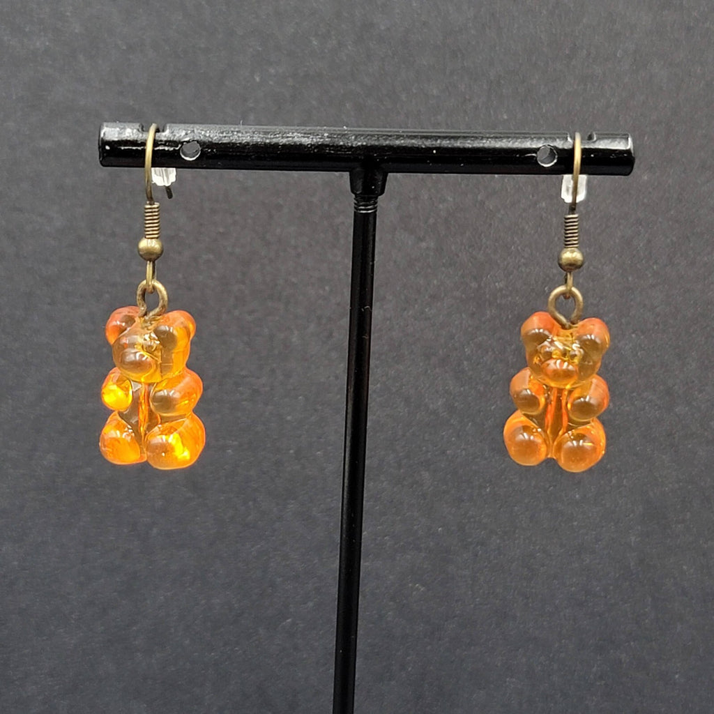 New Orange Gummy Bear Pierced Earrings Bronze tone Hooks Dangle 3/4"