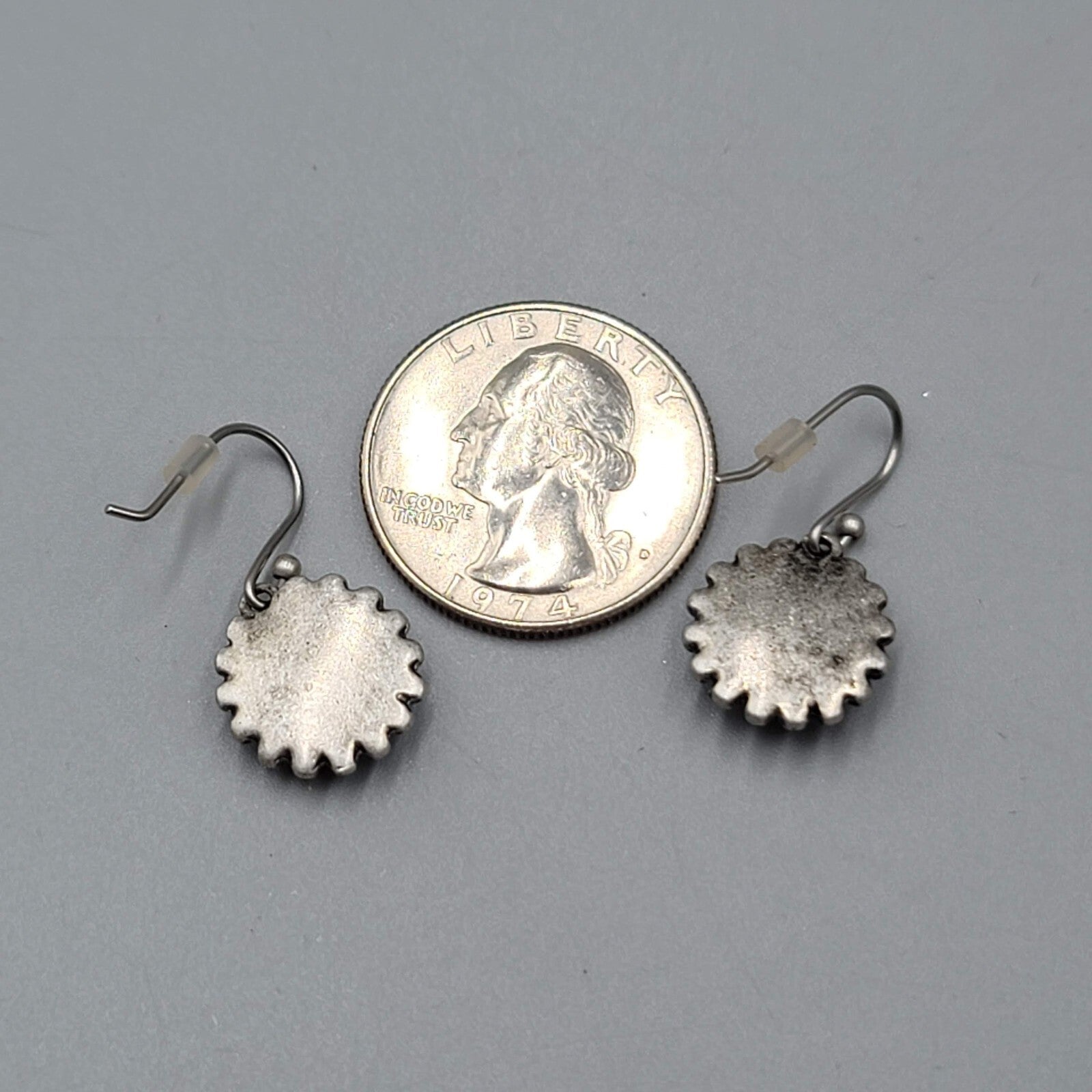 Round Stone Pierced Earrings Silver tone Dainty Dangle 1/2"