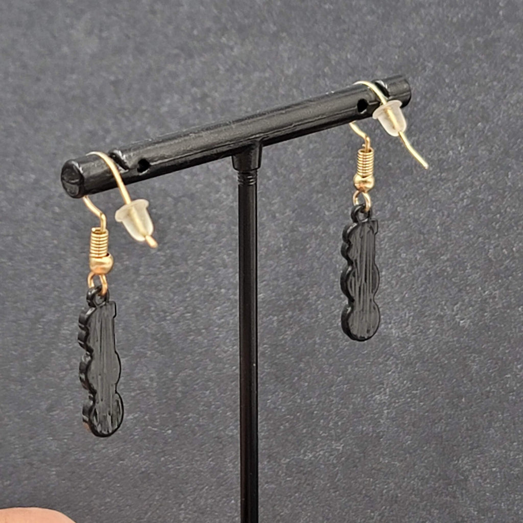 BOO Pierced Earrings Black Enamel Halloween Dangle Gold tone 7/8"