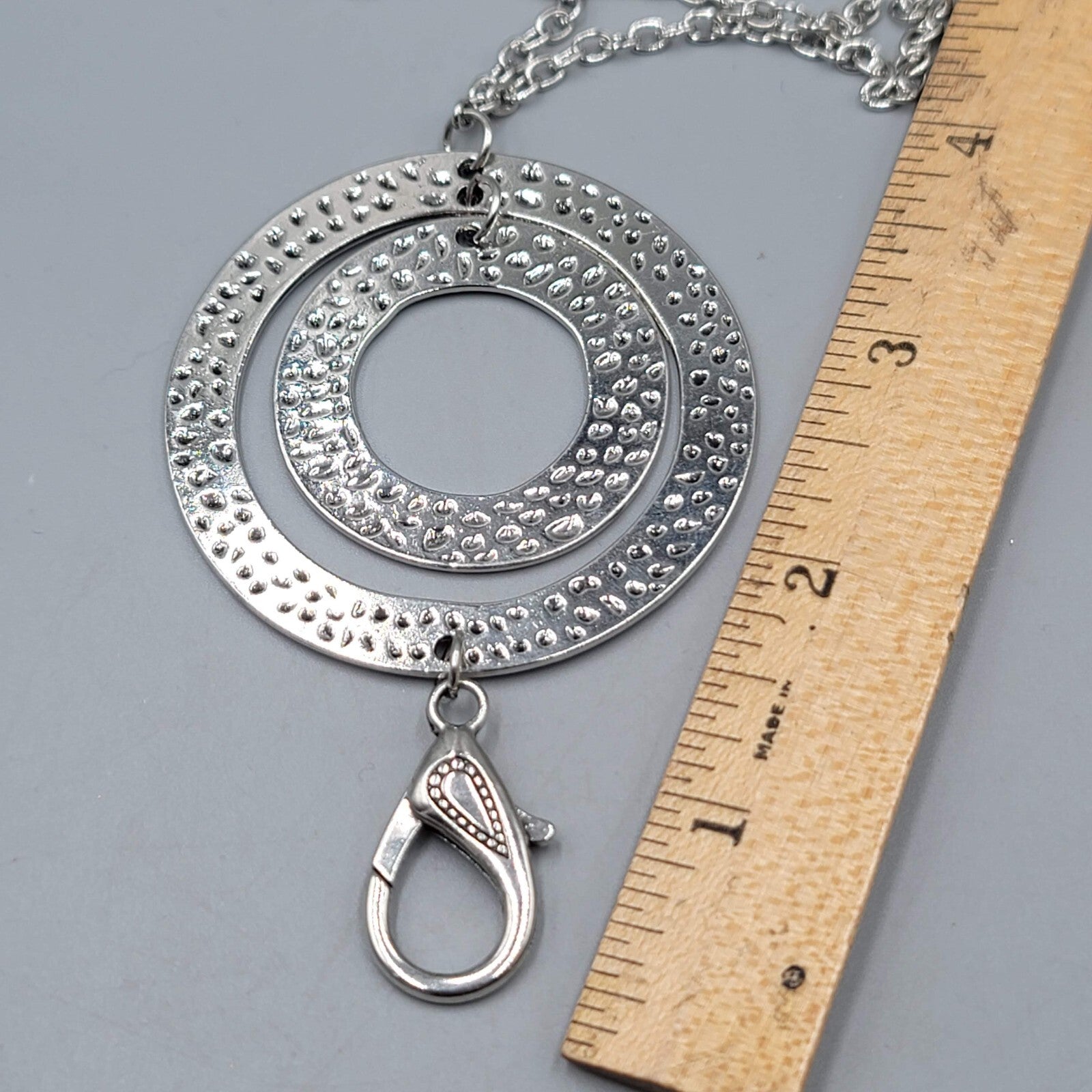 Lanyard Necklace Silver tone Keychain Necklace 36"