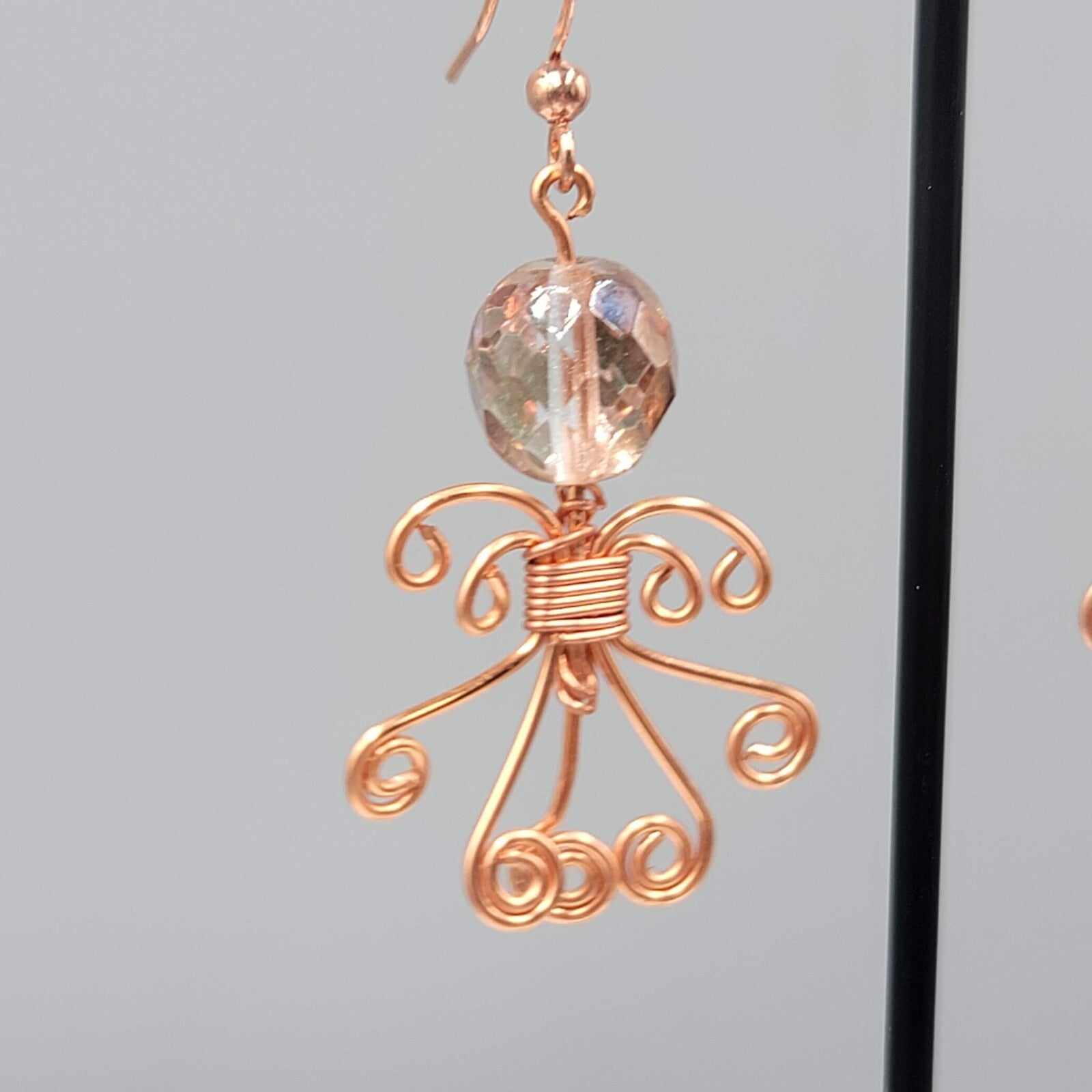 Wire Wrapped Angel Pierced Earrings Copper tone Dangle 1.5"