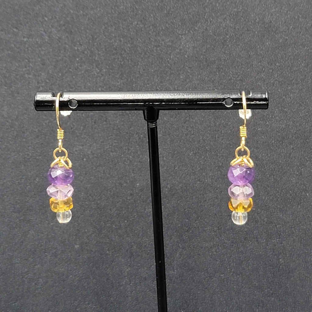 Pierced Earrings Gold tone Amethyst Faceted Bead Dangle 7/8"