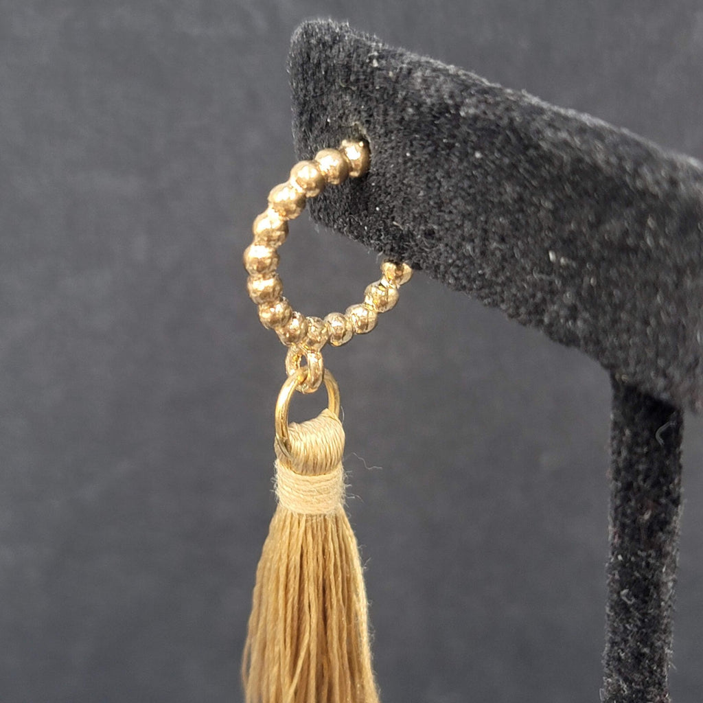 Pierced Earrings Gold Plate Hoops Thread Tassels 2.25"