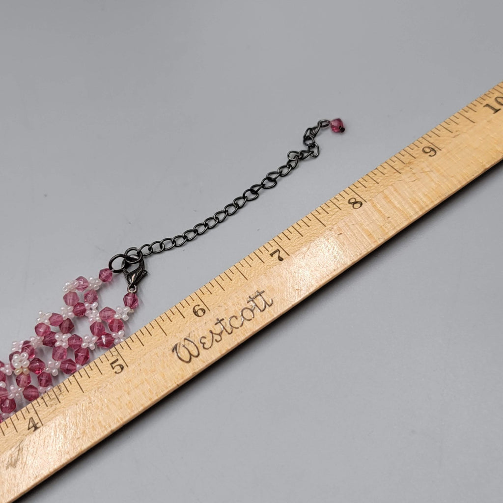 Pink Seed Bead Flower Choker Necklace 12"-15"