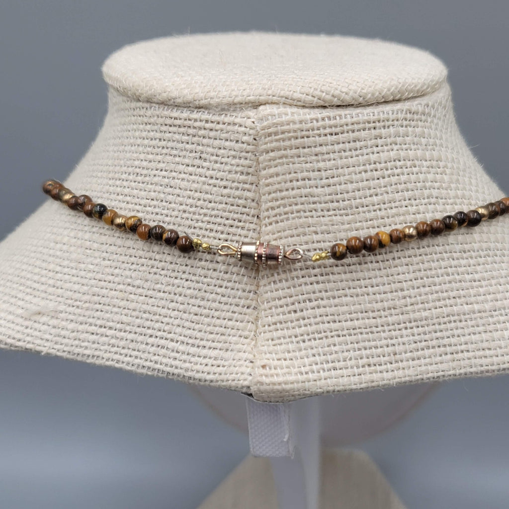 Vintage Agate Stone Small Bead Necklace Gold tone Spacers 16"