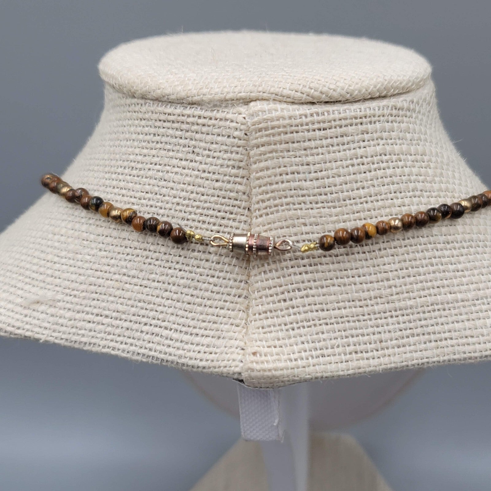Vintage Agate Stone Small Bead Necklace Gold tone Spacers 16"