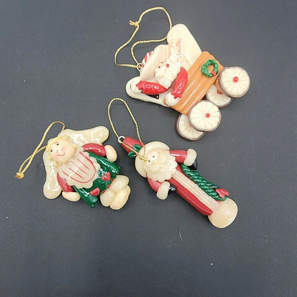 Polymer Clay Christmas Tree Ornaments Lot of 3 Santa Angel Western