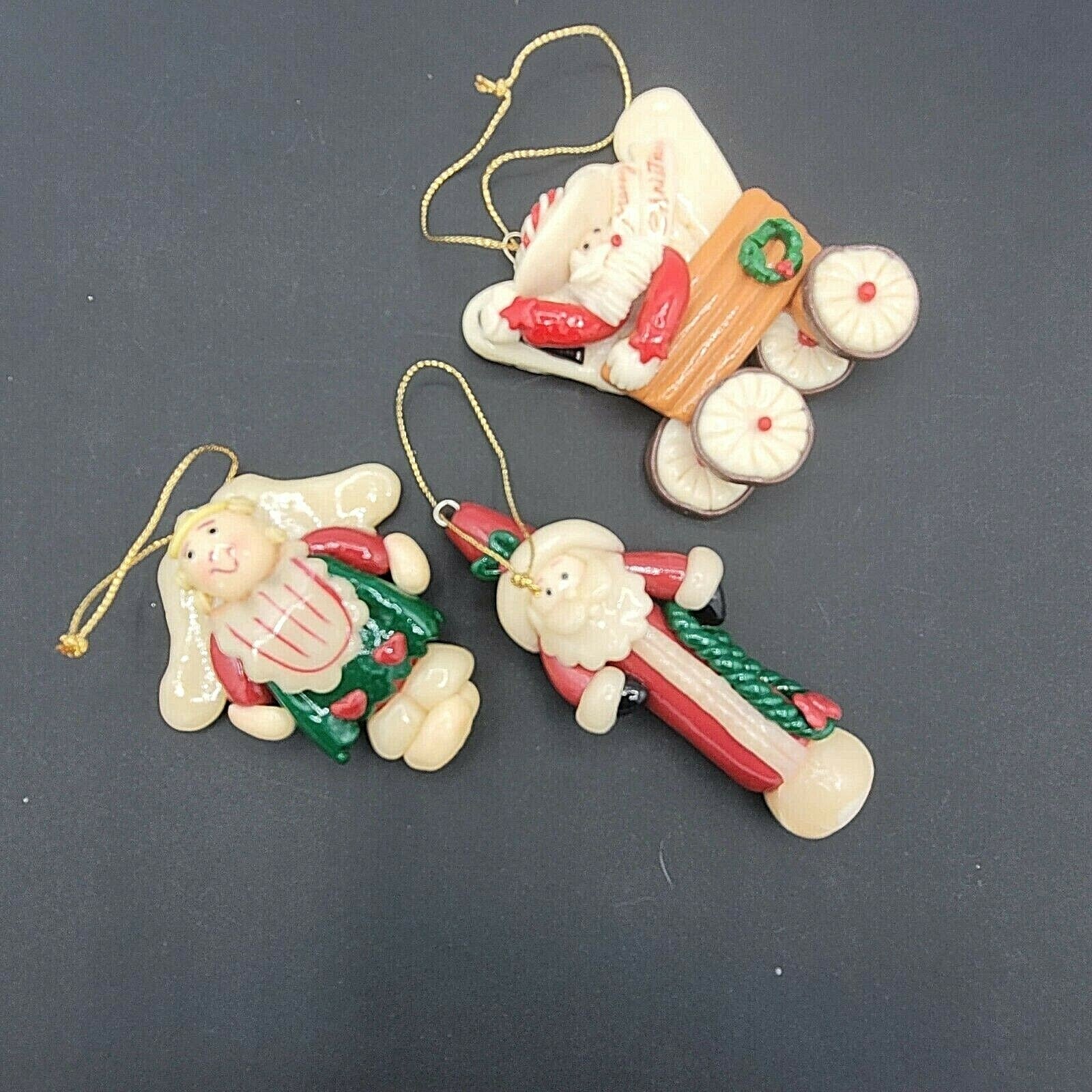 Polymer Clay Christmas Tree Ornaments Lot of 3 Santa Angel Western