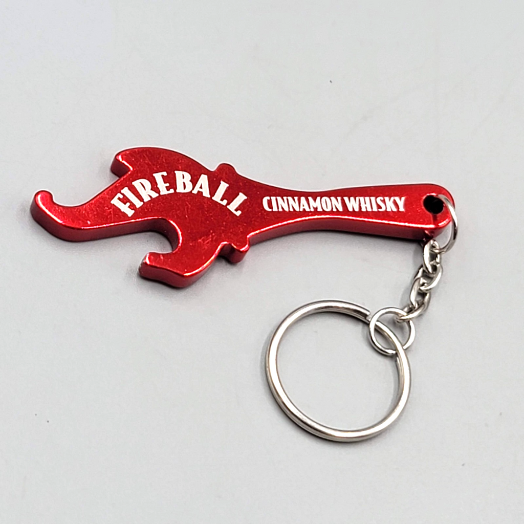 Fireball Keychain Bottle Opener Can Opener Red Metal