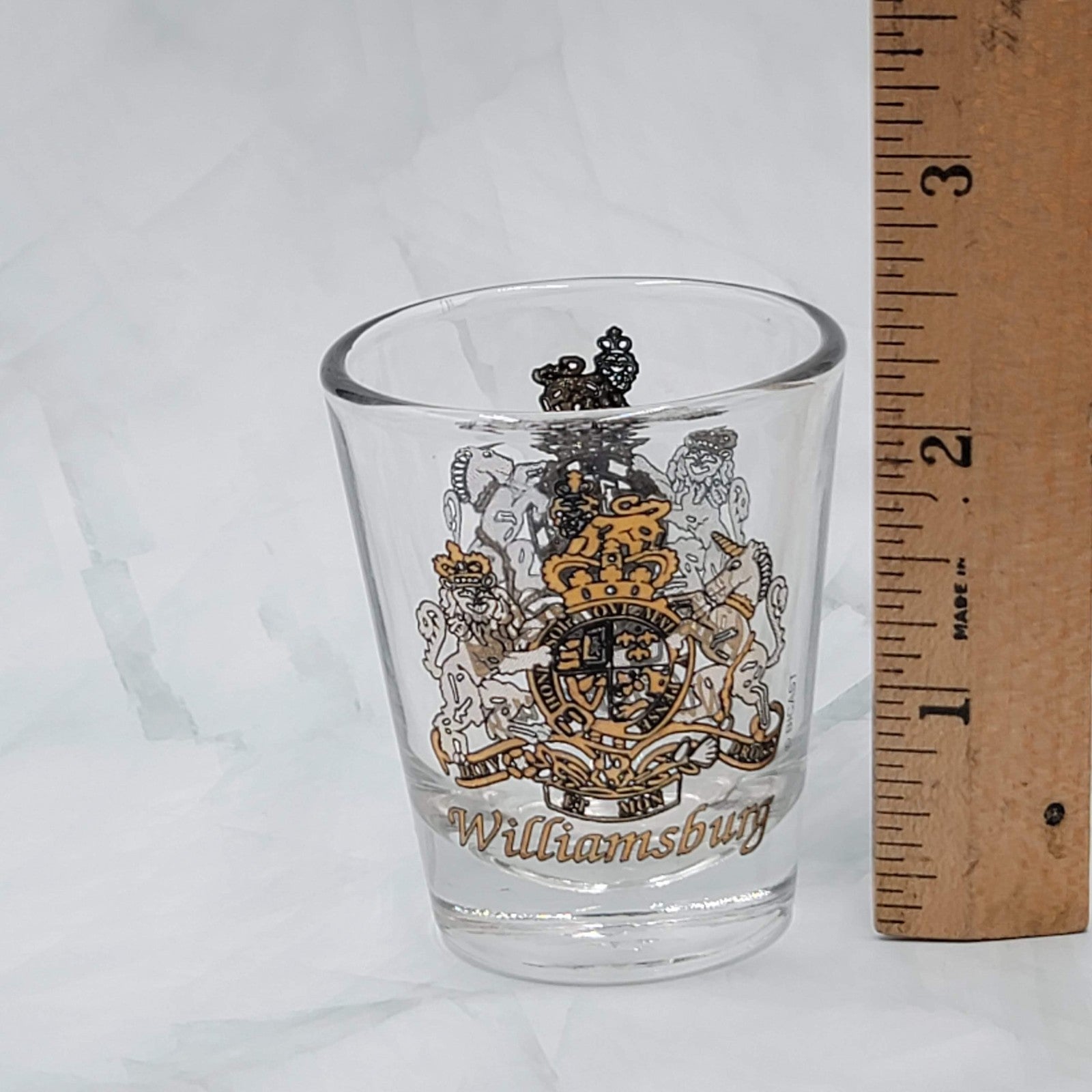 Vintage Williamsberg Shot Glass Black Gold Collectible