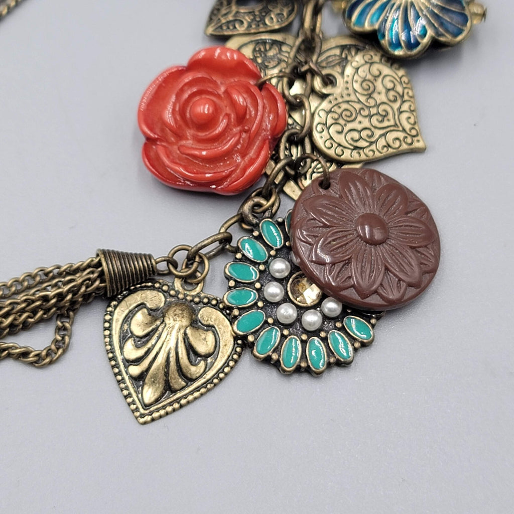 Tassel Pendant Long Necklace Bronze tone Chain 26"