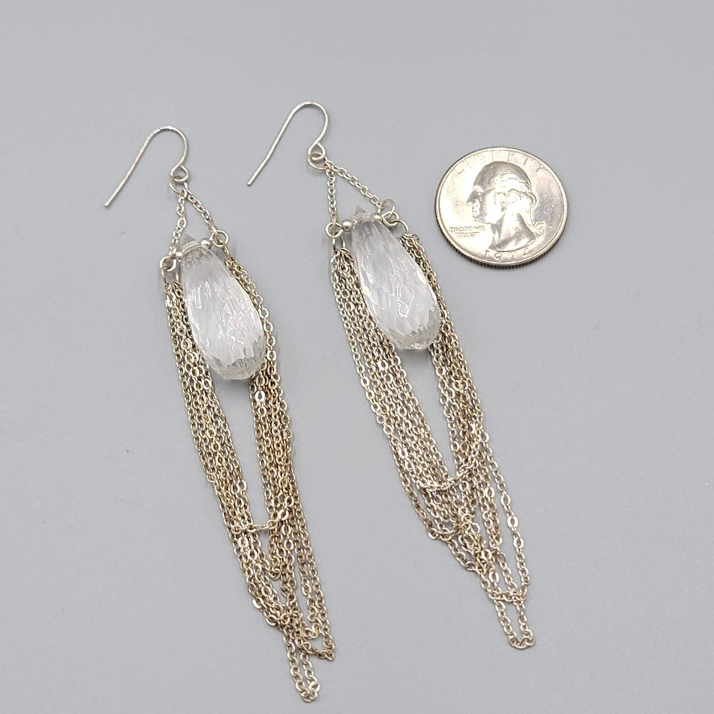 Pierced Earrings Silver tone Dangle Chains Chandelier Long 4"