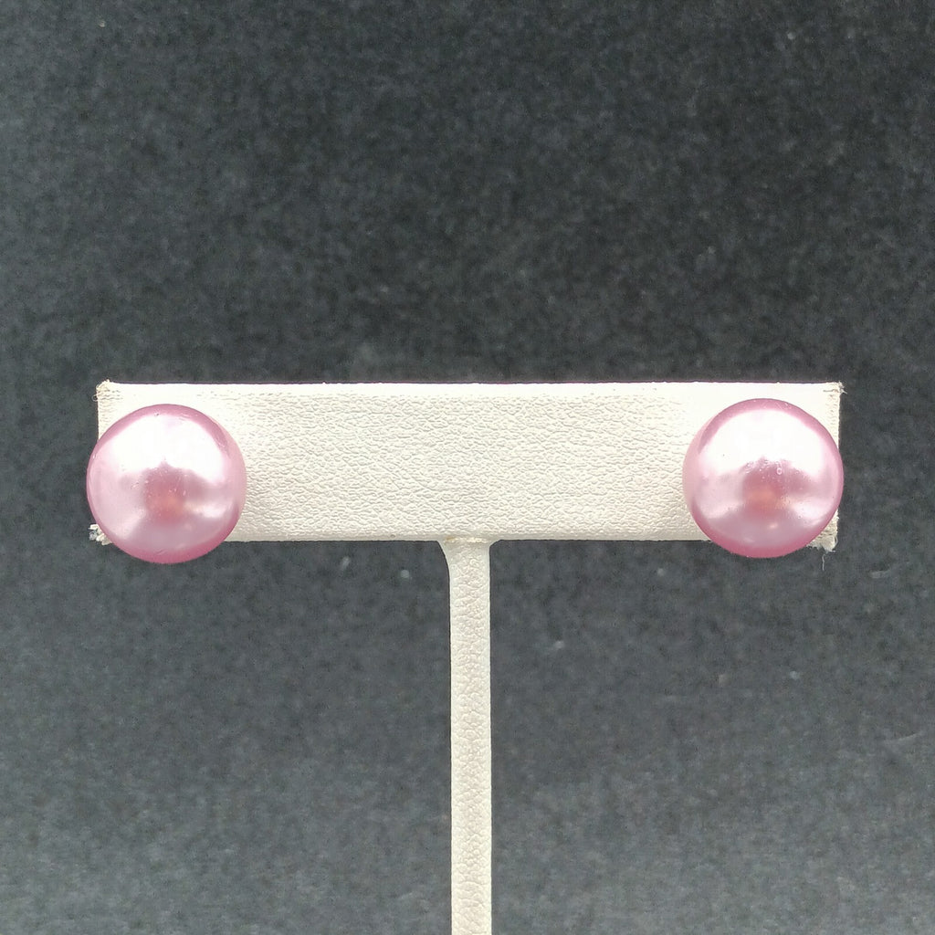 Pierced Earrings Purple Faux Pearl Studs 1/2"