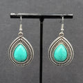 Pierced Earrings Silver tone Faux Resin Turquoise Blue Teardrop Dangle 1 3/8"