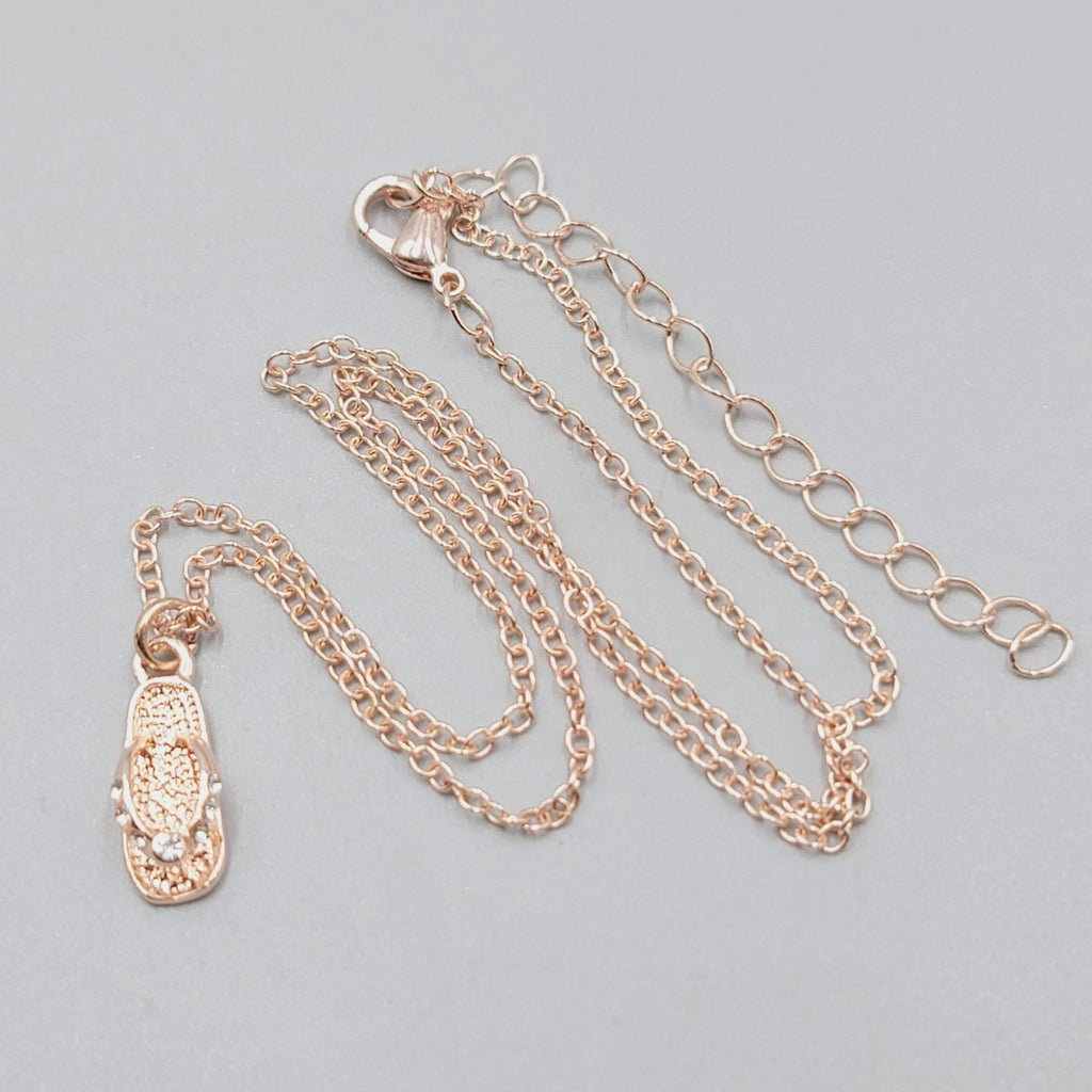 Flip Flop Pendant Necklace Rose Gold tone Chain Crystal 16"-18"