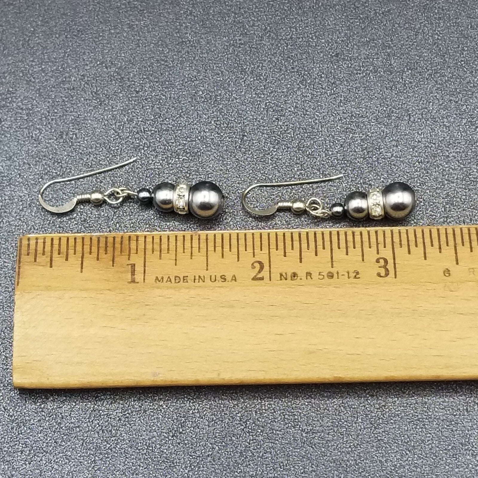 Pierced Earrings Silver tone Blue Faux Pearl Beaded Dangle  3/4"