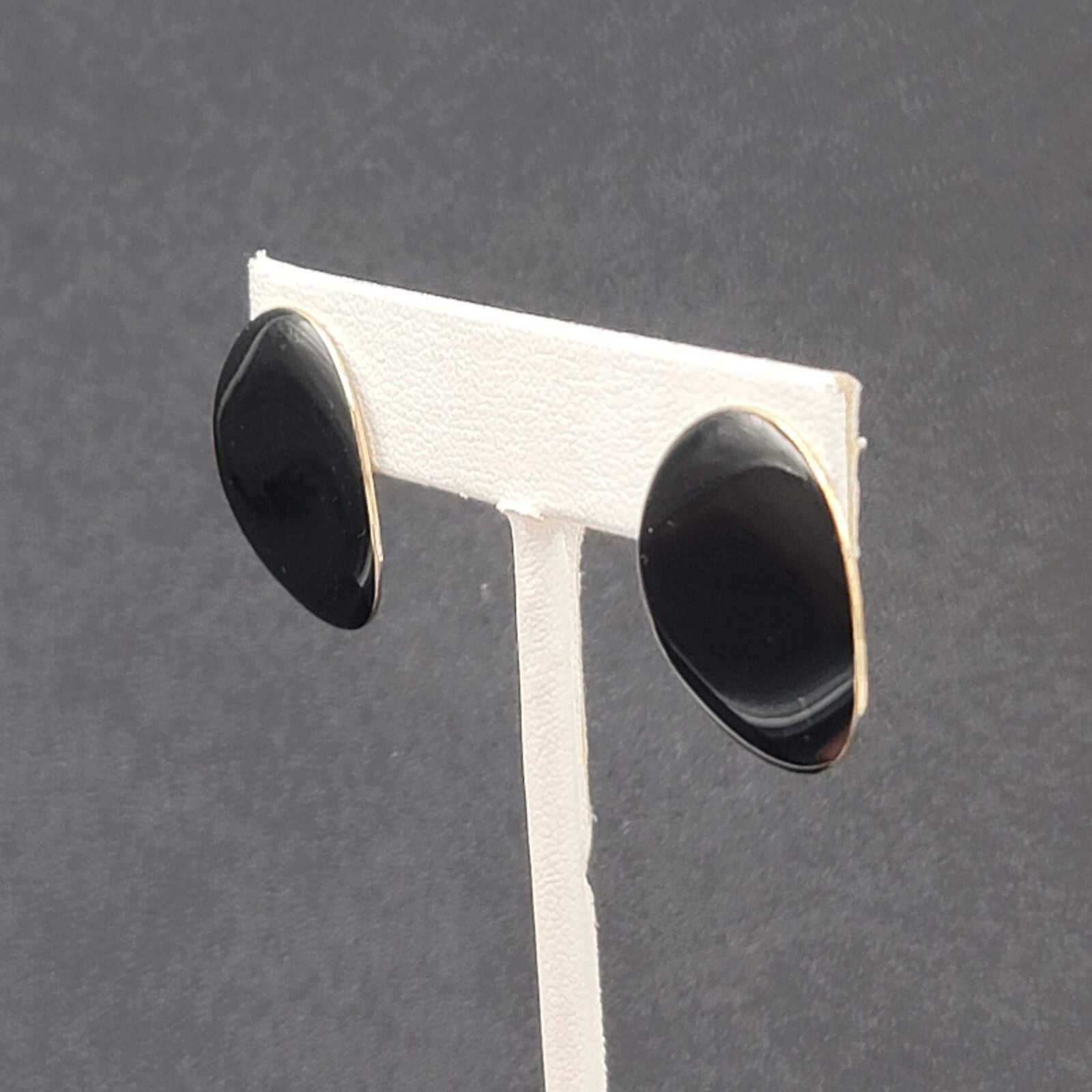 Vintage Pierced EarringsGold tone Black Enamel Drop 1"