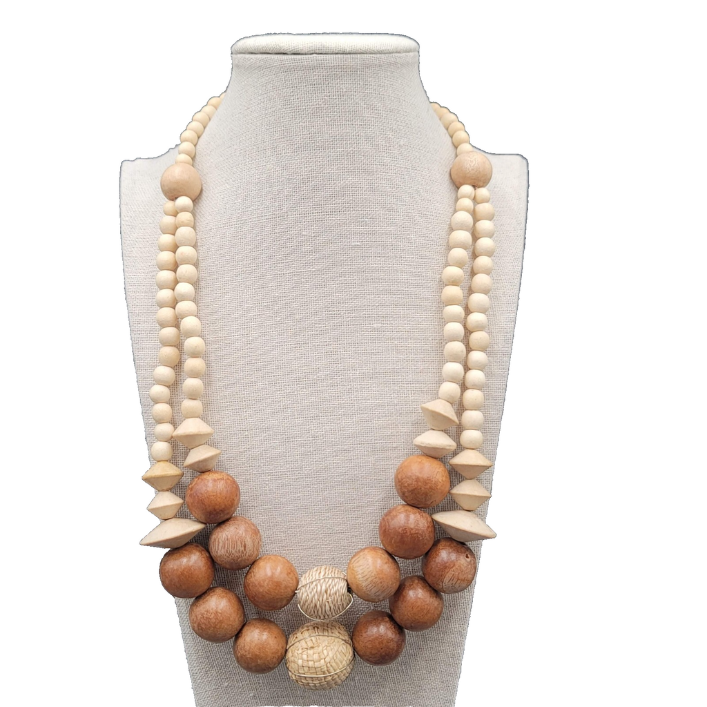 White House Black Market Graduated Wood Bead Double Strand Necklace 20"-22"