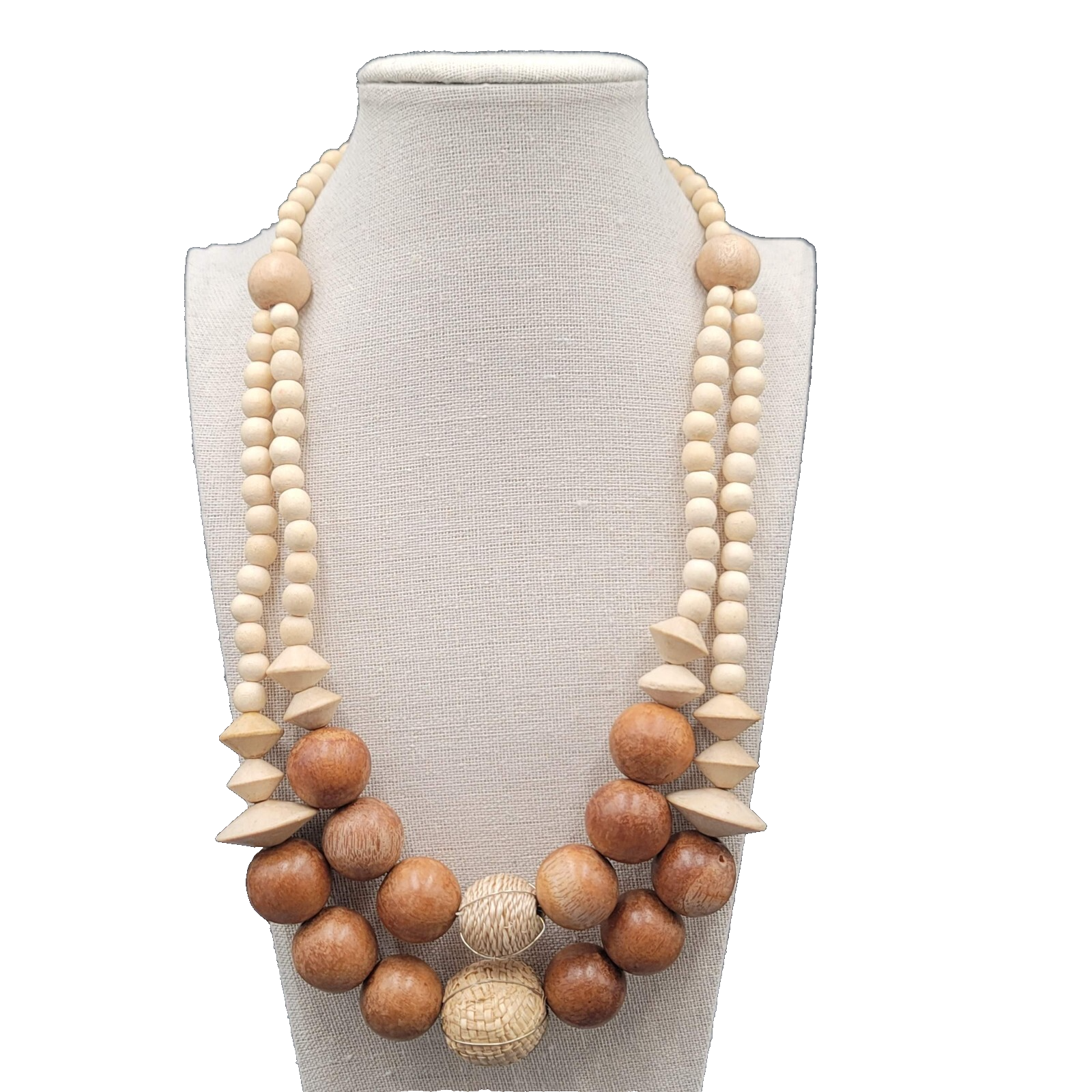 White House Black Market Graduated Wood Bead Double Strand Necklace 20"-22"