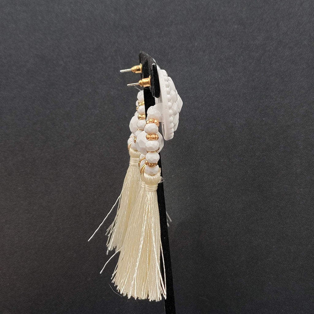Large Statement Pierced Earrings White Acrylic Tassel Dangle 3.5"