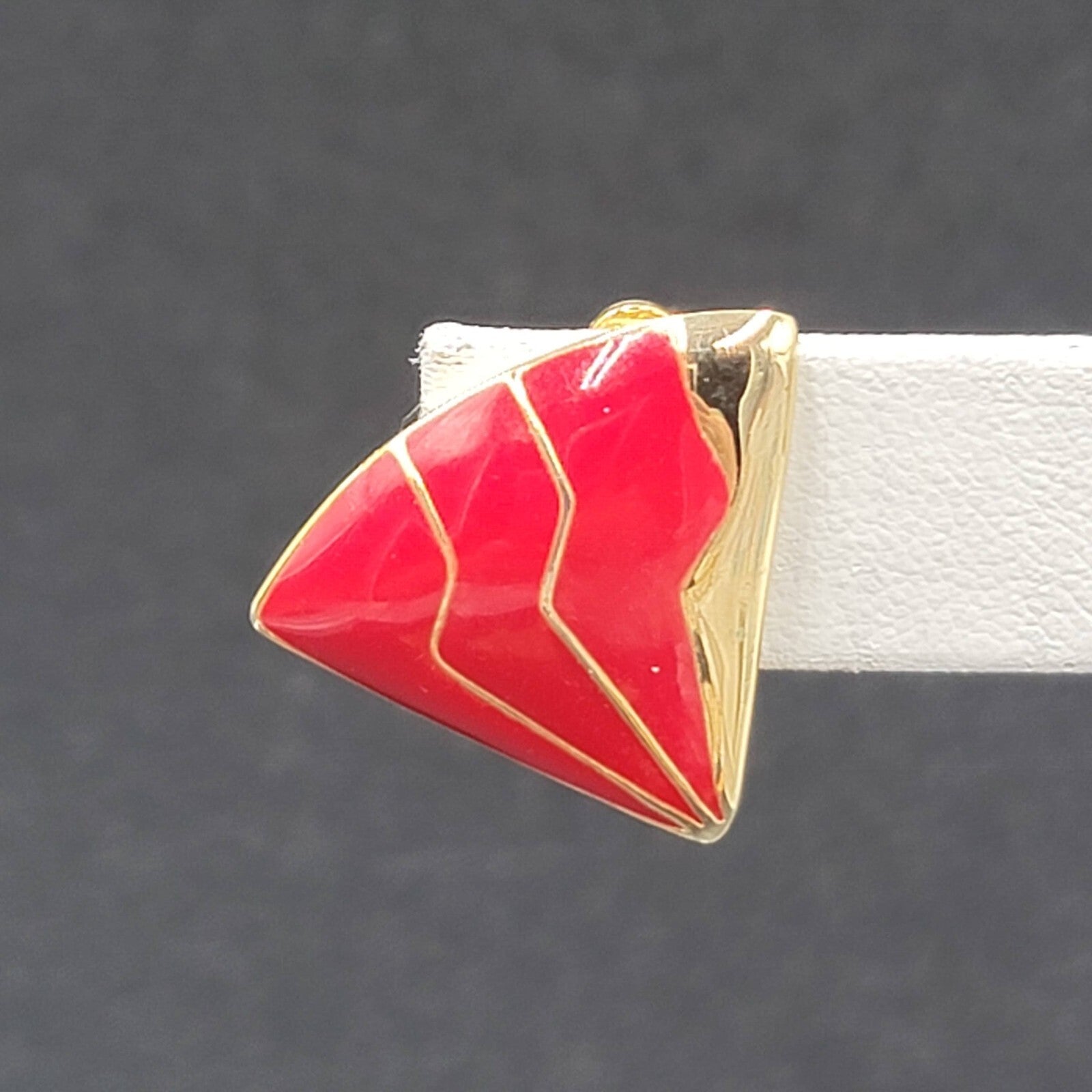 Vintage Clip on Earrings Gold Plated Red Enamel Fan Design 3/4"
