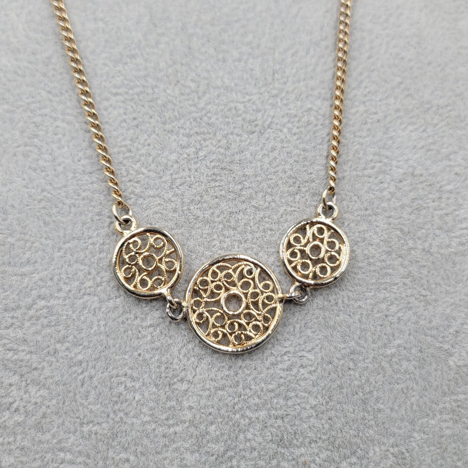 Vintage Long Chain Necklace Gold tone Open Work Round Accents 34 in