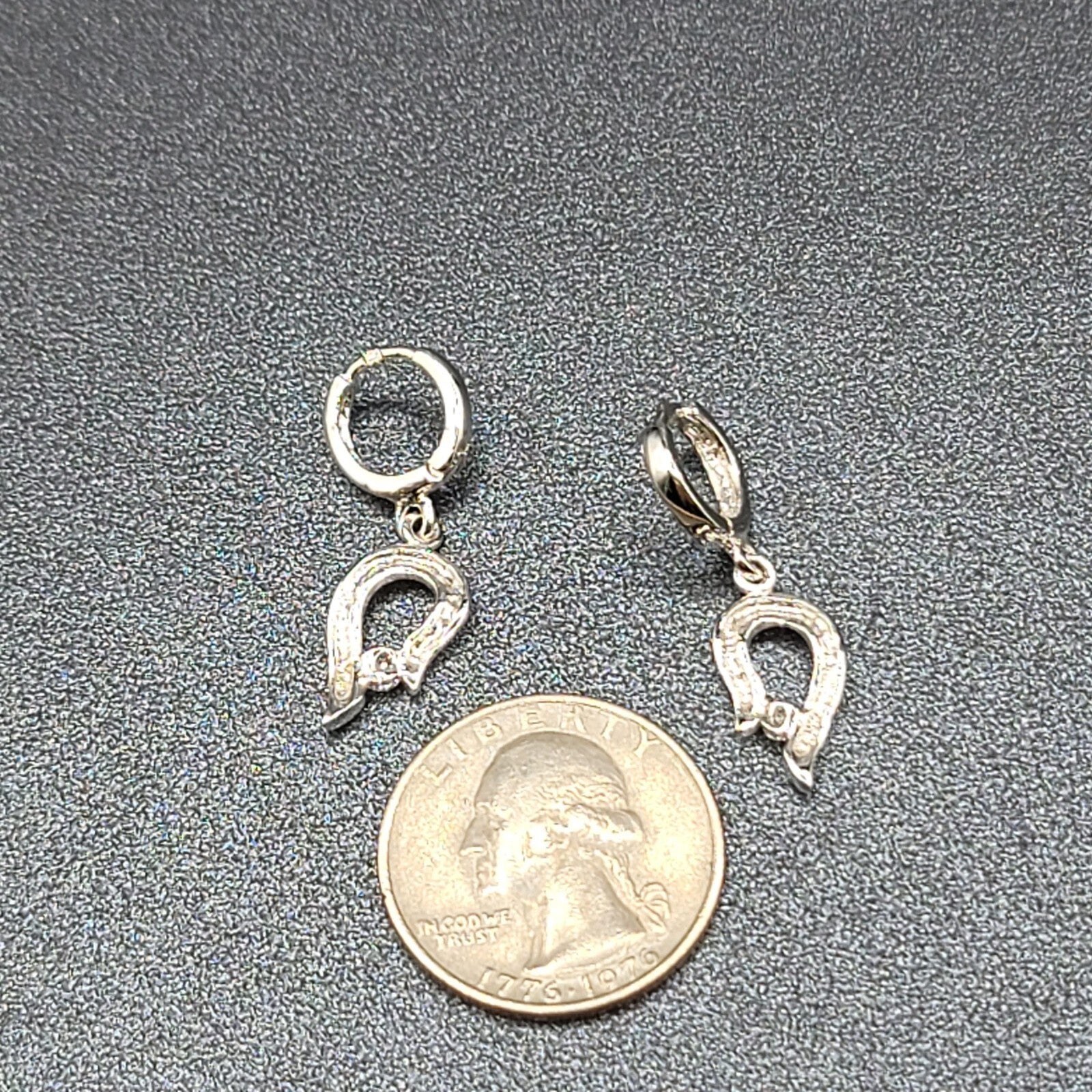 Pierced Earrings Silver tone Crystal Huggie Hoops Dangle 3/4"