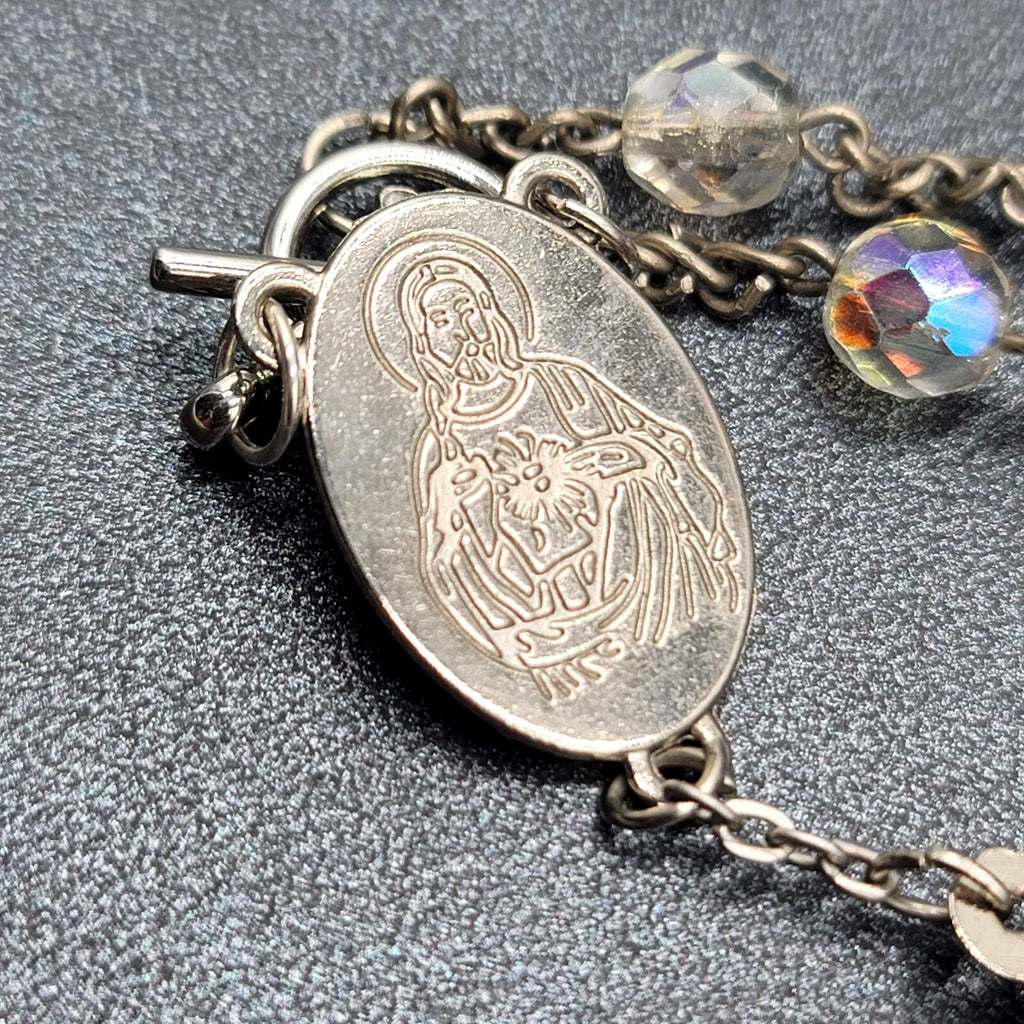 Vintage AB Glass Bead Rosary Bracelet Car Hanger White Bead