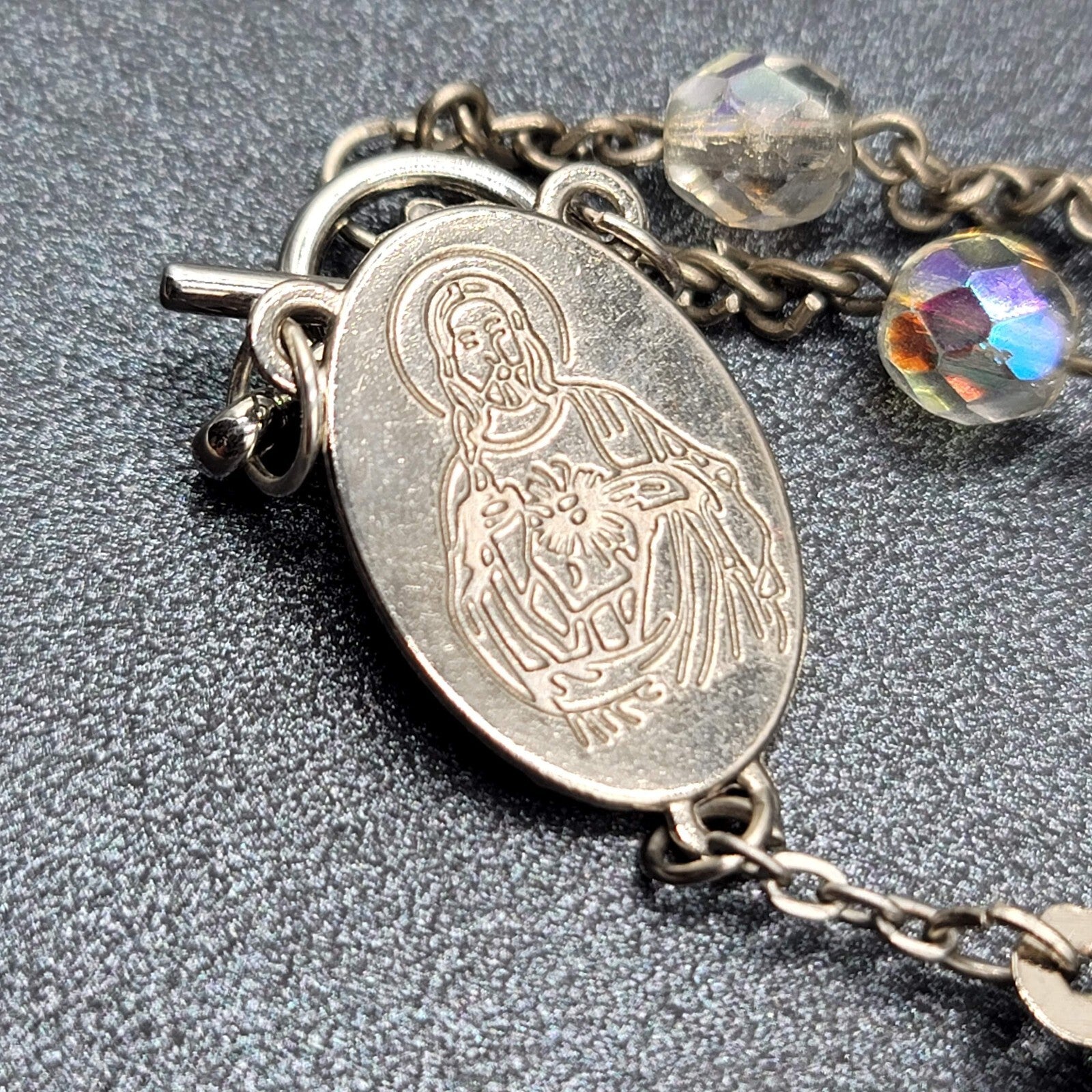 Vintage AB Glass Bead Rosary Bracelet Car Hanger White Bead
