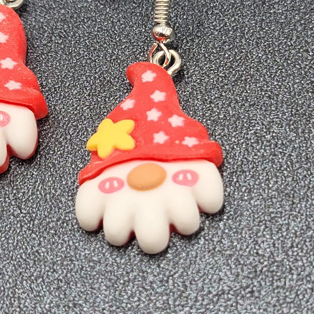 Gnome Christmas Pierced Earrings Puffy 3D Dangle 1 1/8"