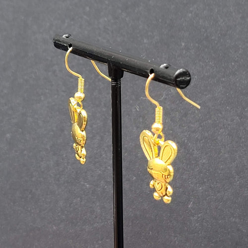 Bunny Pierced Earrings Heart Shirt Dangle Gold tone 3/4"
