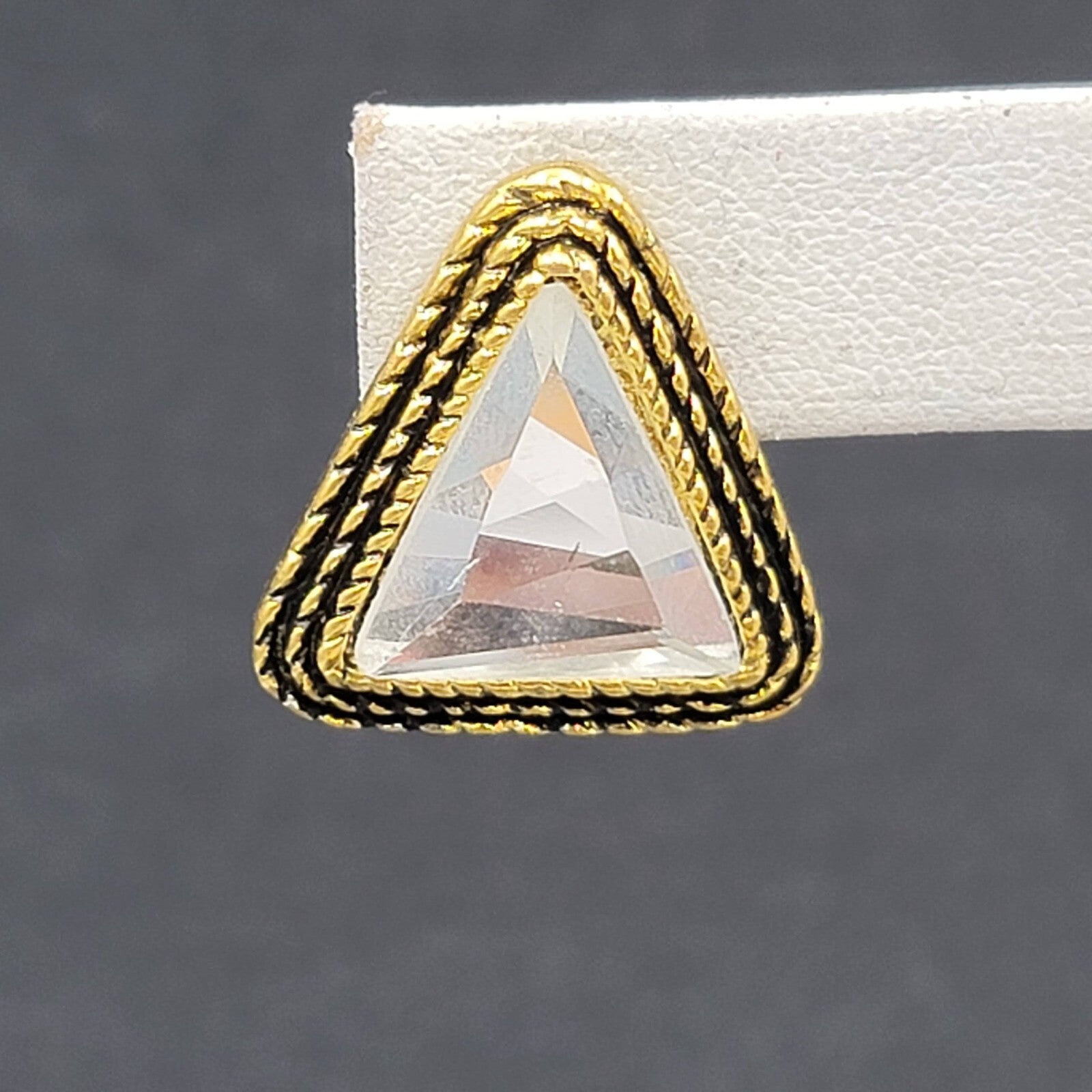 Pierced Earrings Gold tone Faceted Crystal Triangle Drop 1" SO Sparkly!!