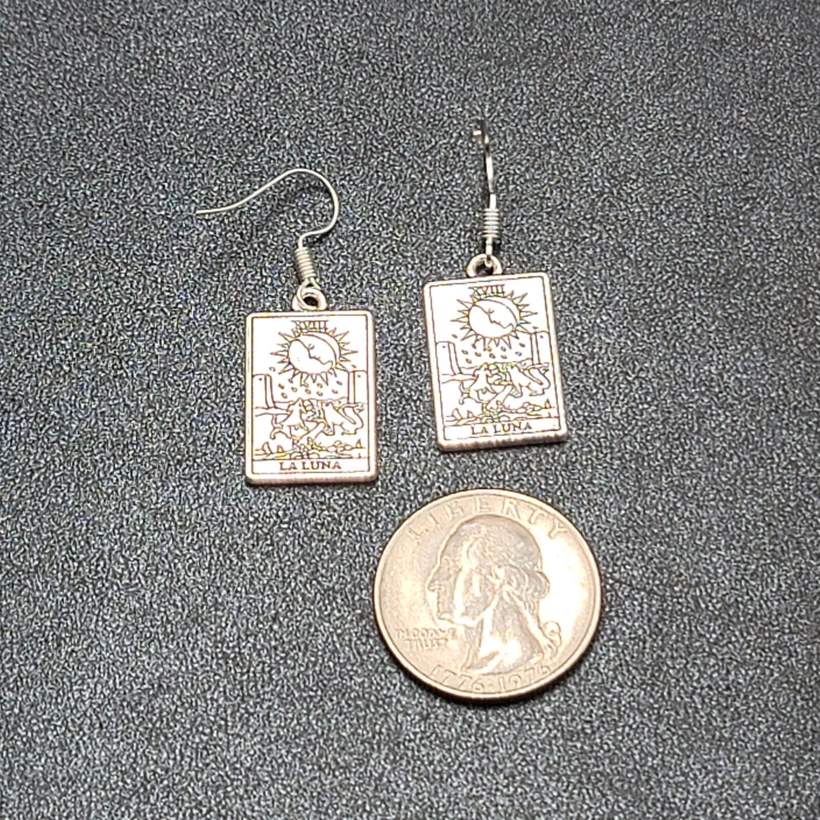 The Moon LA LUNA Tarot Card Pierced Earrings Silver tone 1"