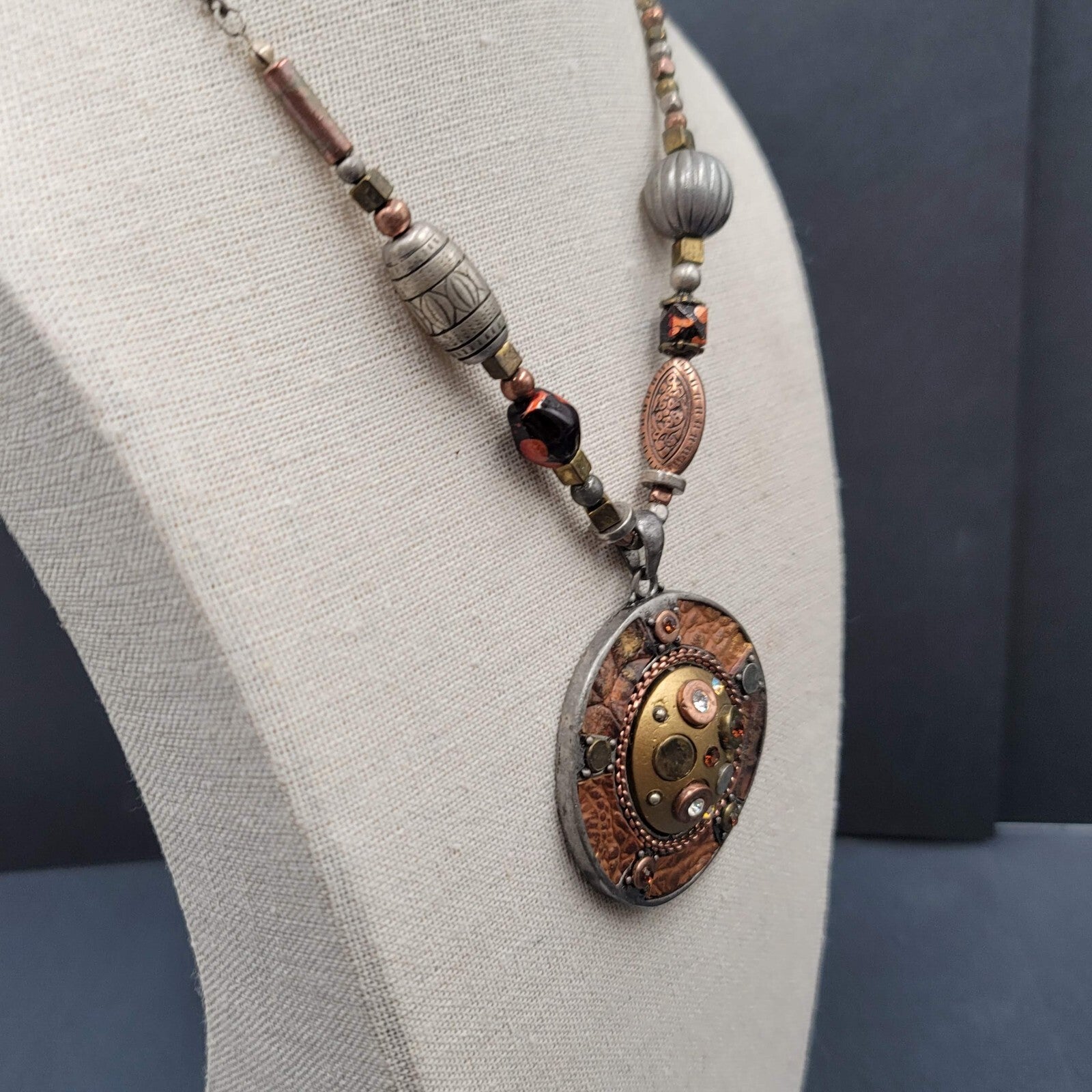 Artisan Necklace Handmade Multicolor Multi Material Pendant Unique 16"-19"