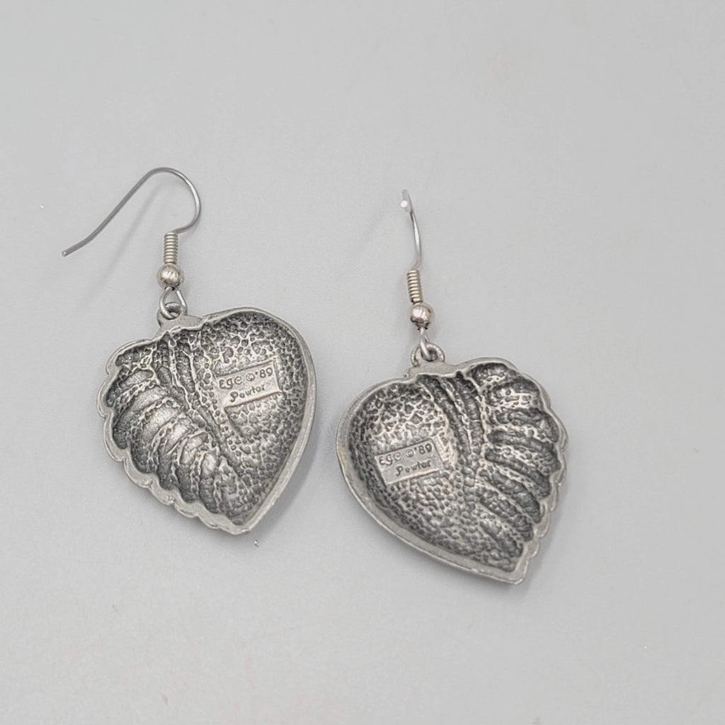 Vintage EGE Pewter Heart Pierced Earrings Dangle 1.25"