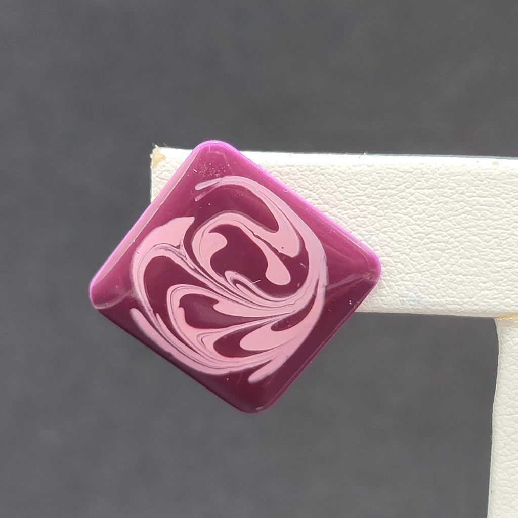 Vintage Pierced Earrings Purple Swirl Enamel over Metal Square Drop 1"