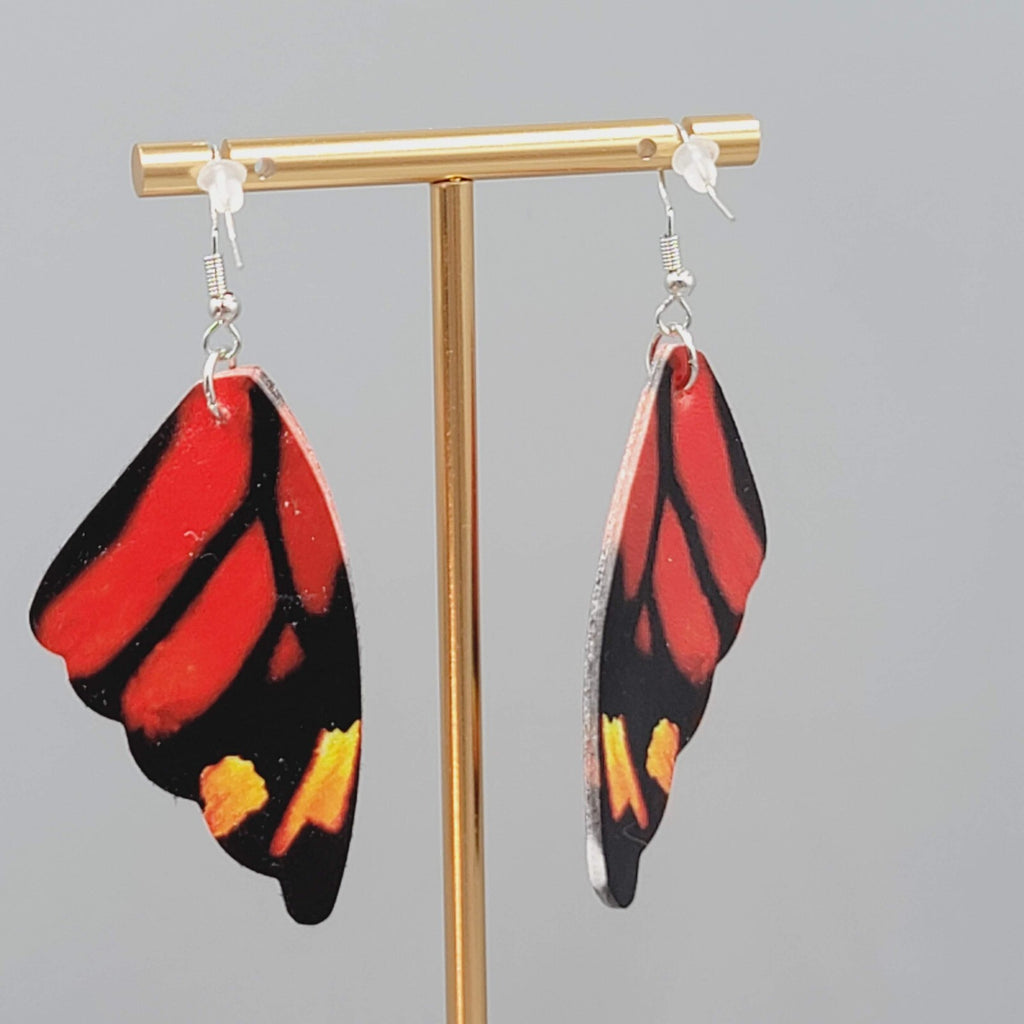 Butterfly Wing Pierced Earrings Red Statement Dangle 2.25"
