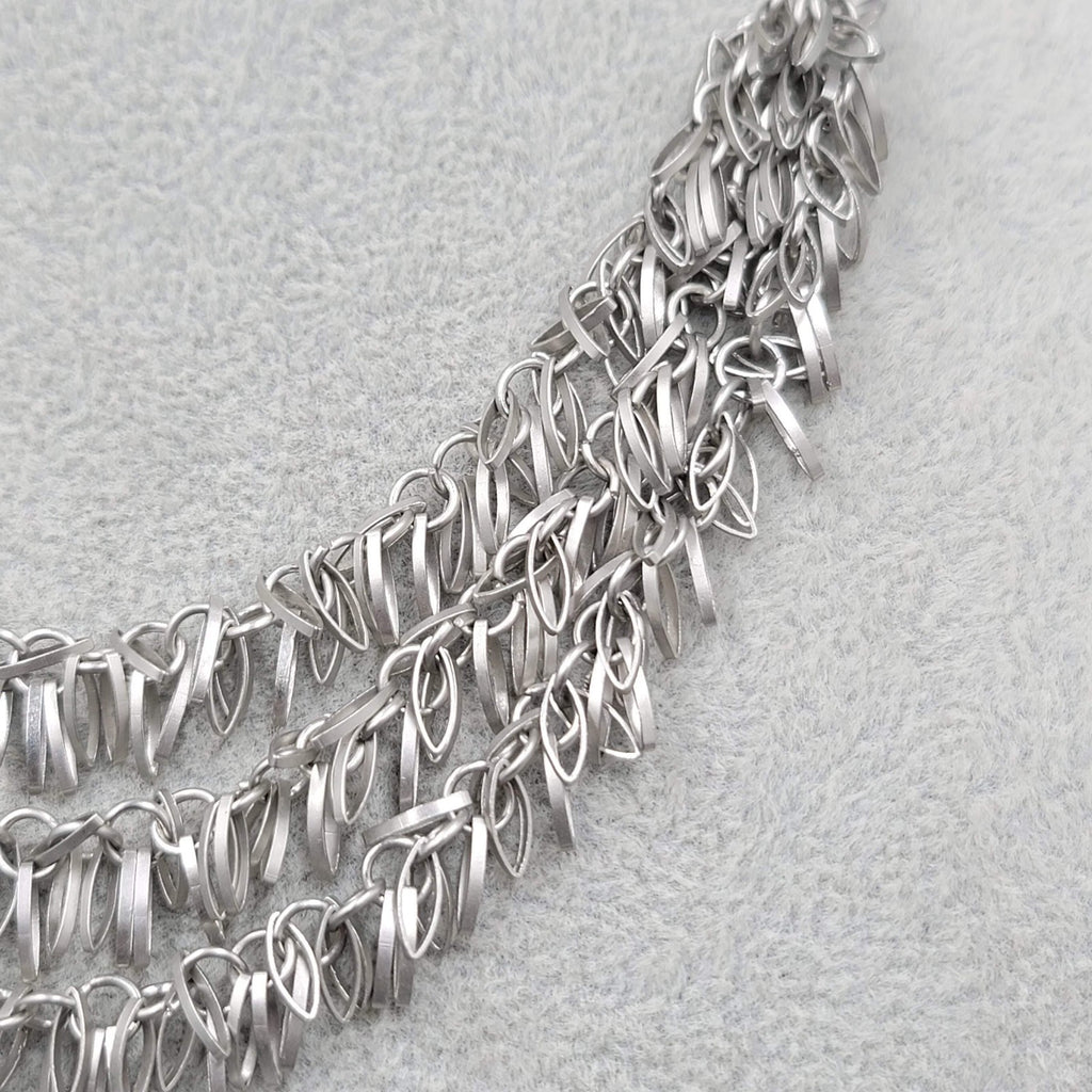 Silver tone Fringe Layered Metal Chain Necklace Unique 18"-20"
