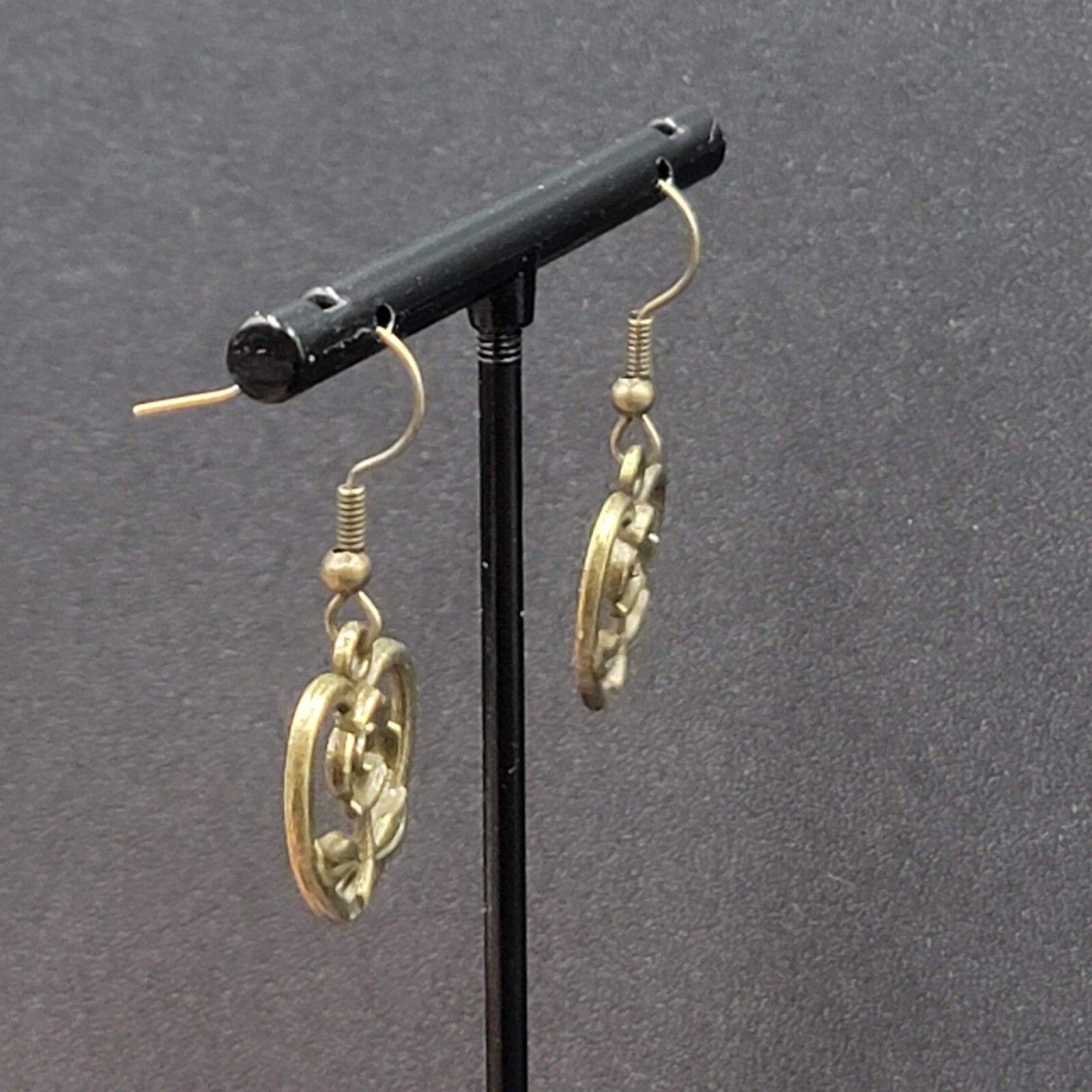 New Pierced Earrings Bronze tone Embossed Dangle 3/4"