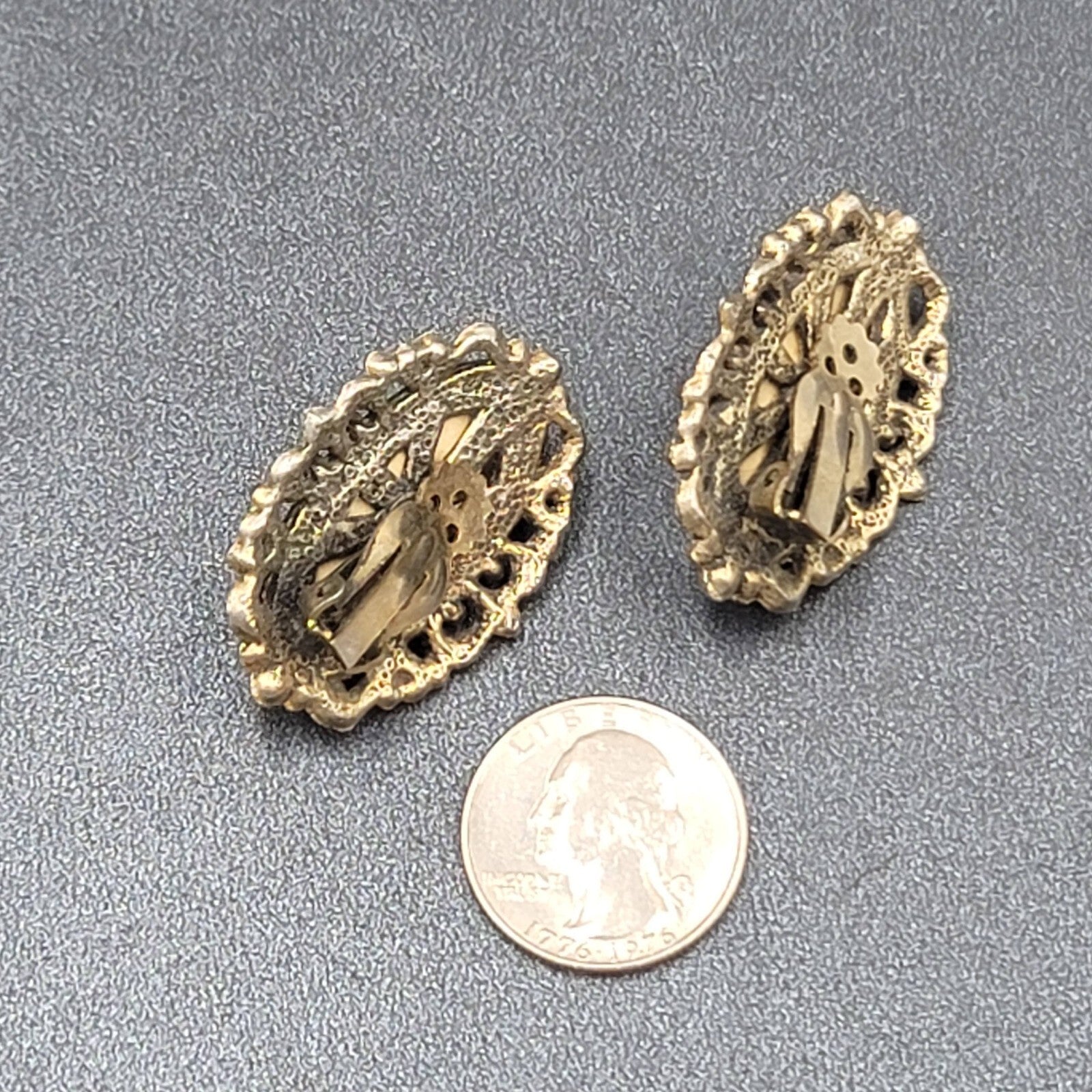 Vintage Clip on Earrings Gold tone Plastic Large Statement 1.5"