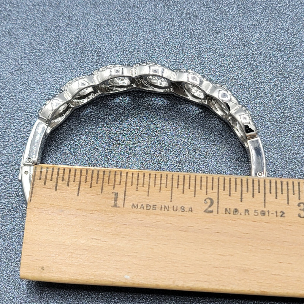 Lot of 2 Clamper Hinged Bracelets Silver Tone Womens Jewelry Rhinestone